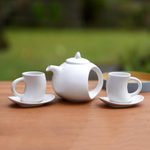 Ceramic tea set, 'Pour the Tea in White' (set for 2) - Hand Crafted White Ceramic Tea Set (Set for 2)