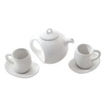 Ceramic tea set, 'Pour the Tea in White' (set for 2) - Hand Crafted White Ceramic Tea Set (Set for 2)