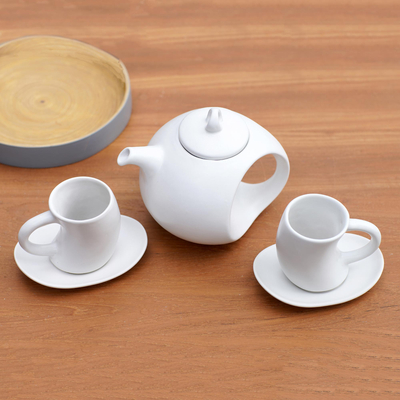 Juego de té de cerámica, (juego para 2) - Juego de té de cerámica blanca hecho a mano (juego para 2)