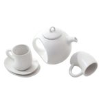 Ceramic tea set, 'Pour the Tea in White' (set for 2) - Hand Crafted White Ceramic Tea Set (Set for 2)