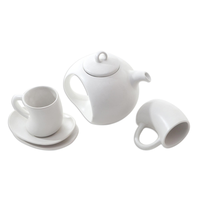 Keramik-Teeservice, (Set für 2) - Handgefertigtes Teeservice aus weißer Keramik (Set für 2)