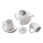 Ceramic tea set, 'Pour the Tea in White' (set for 2) - Hand Crafted White Ceramic Tea Set (Set for 2)