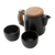 Ceramic and teak wood tea set, 'Midday Tea in Black' (set for 2) - Black Ceramic and Teak Wood Tea Set (Set for 2) (image 2a) thumbail