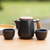 Ceramic and teak wood tea set, 'Midday Tea in Black' (set for 2) - Black Ceramic and Teak Wood Tea Set (Set for 2) (image 2b) thumbail