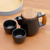 Ceramic and teak wood tea set, 'Midday Tea in Black' (set for 2) - Black Ceramic and Teak Wood Tea Set (Set for 2) (image 2c) thumbail