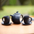 Ceramic tea set, 'Pour the Tea in Black' (set for 2) - Hand Crafted Black Ceramic Tea Set (Set for 2) thumbail