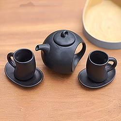 Juego de té de cerámica, (juego para 2) - Juego de té de cerámica negra hecho a mano (juego para 2)