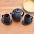 Ceramic tea set, 'Pour the Tea in Black' (set for 2) - Hand Crafted Black Ceramic Tea Set (Set for 2) (image 2b) thumbail