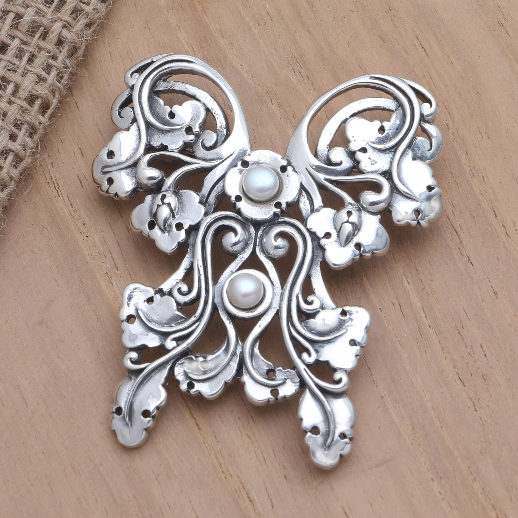 NOVICA .925 Sterling Silver Brooch Aged Catacos Butterfly