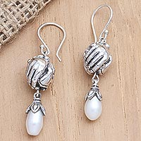 Cultured pearl dangle earrings, 'Open Harmony' - Cultured Pearl and Sterling Silver Dangle Earrings