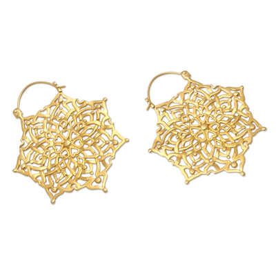 Gold-plated hoop earrings, 'Chakra Bliss' - Gold-Plated Brass Chakra-Motif Hoop Earrings