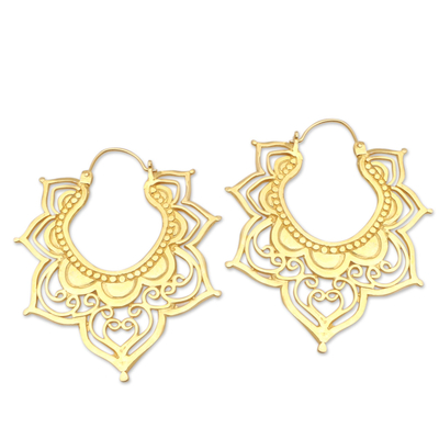 Gold-plated hoop earrings, 'All in Bloom' - Hand Made Gold-Plated Brass Hoop Earrings