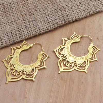 Gold-plated hoop earrings, 'All in Bloom' - Hand Made Gold-Plated Brass Hoop Earrings