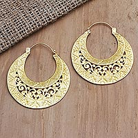 Gold-plated hoop earrings, 'Delicate Crescent' - Handcrafted Gold-Plated Brass Hoop Earrings
