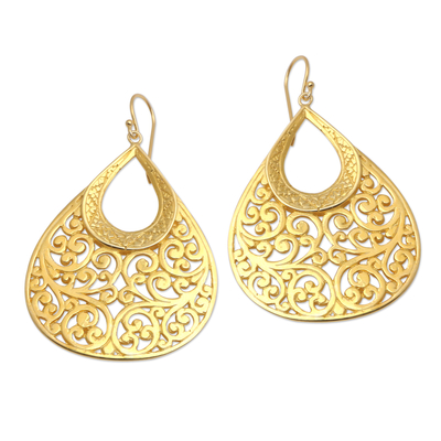 Gold-plated dangle earrings, 'Tropical Vines' - Gold-Plated Brass Dangle Earrings from Bali