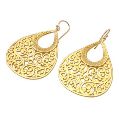 Gold-plated dangle earrings, 'Tropical Vines' - Gold-Plated Brass Dangle Earrings from Bali