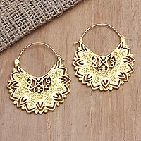 Gold-plated hoop earrings, 'Lustrous Love' - Hand Crafted Gold-Plated Brass Hoop Earrings