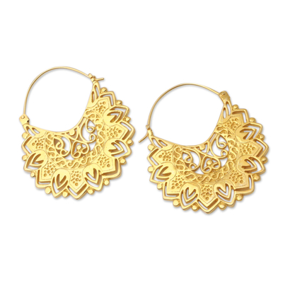 Gold-plated hoop earrings, 'Lustrous Love' - Hand Crafted Gold-Plated Brass Hoop Earrings