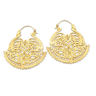 Gold-plated hoop earrings, 'Swaying Blossoms' - Artisan Made Gold-Plated Brass Hoop Earrings