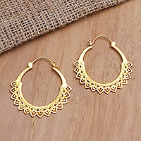 Gold-plated hoop earrings, 'Balanced Soul' - Handcrafted Gold-Plated Hoop Earrings from Bali