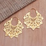 Gold-plated hoop earrings, 'Beyond Fear' - Handmade Gold-Plated Hoop Earrings from Bali