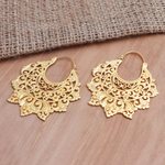 Gold-plated hoop earrings, 'Beyond Fear' - Handmade Gold-Plated Hoop Earrings from Bali