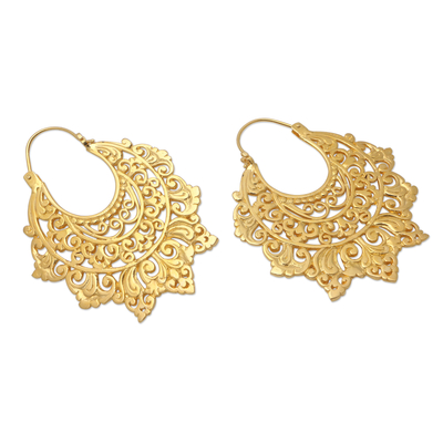 Gold-plated hoop earrings, 'Beyond Fear' - Handmade Gold-Plated Hoop Earrings from Bali