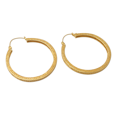 Gold-plated hoop earrings, 'Circle of Eternity' - Minimalist Gold-Plated Brass Hoop Earrings