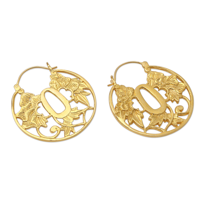 Gold-plated hoop earrings, 'Blooming Circle' - Gold-Plated Balinese Hoop Earrings