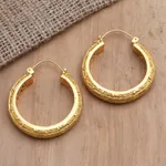 Gold-plated hoop earrings, 'Admiring Beauty' - Artisan Crafted Gold-Plated Hoop Earrings from Bali