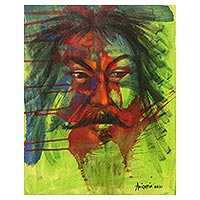 'The Man Named Genghis Khan' - Expressionist Oil and Acrylic Painting on Canvas