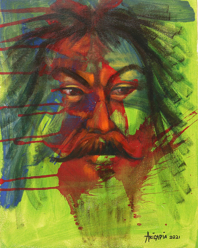'The Man Named Genghis Khan' - Expressionist Oil and Acrylic Painting on Canvas
