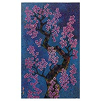 'Giving the Best' - Pintura acrílica de árbol en flor sobre lienzo