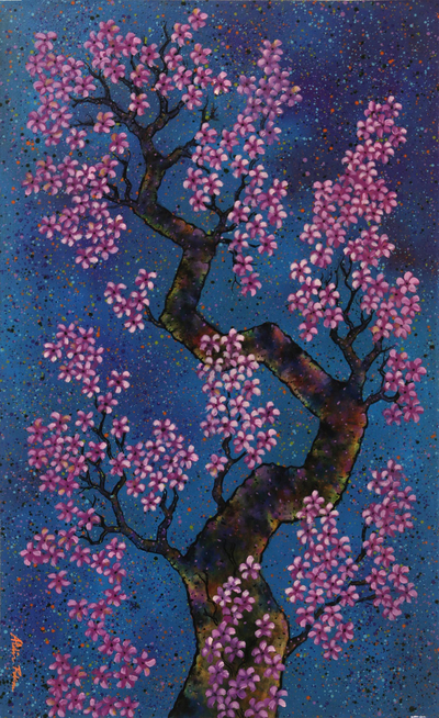 Acrylic Blossoming Tree Painting on Canvas