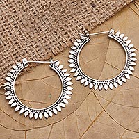 Sterling silver hoop earrings, 'Circle of Memory' - Hand Crafted Sterling Silver Hoop Earrings
