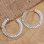 Sterling silver hoop earrings, 'Circle of Memory' - Hand Crafted Sterling Silver Hoop Earrings