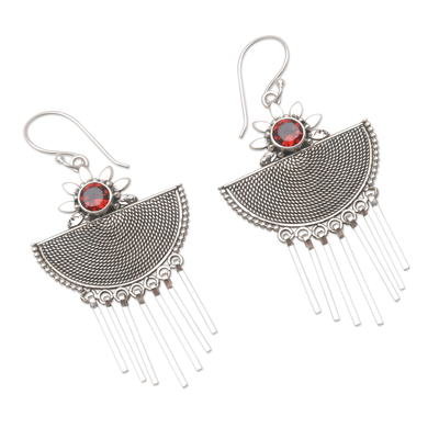 Garnet dangle earrings, 'Cool Wind in Red' - Handcrafted Garnet and Sterling Silver Dangle Earrings