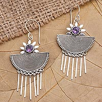 Amethyst dangle earrings, 'Cool Wind in Purple' - Hand Made Amethyst and Sterling Silver Dangle Earrings