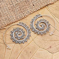 Sterling silver drop earrings, 'Eternal Path' - Hand Crafted Sterling Silver Drop Earrings from Bali