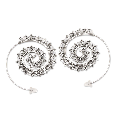 Sterling silver drop earrings, 'Eternal Path' - Hand Crafted Sterling Silver Drop Earrings from Bali