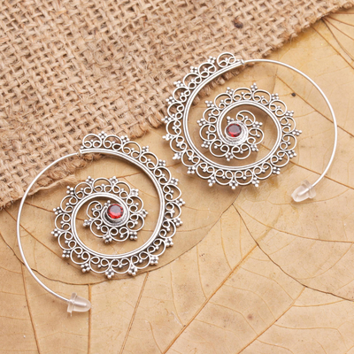 Garnet drop earrings, 'Eternal Path in Red' - Garnet and Sterling Silver Drop Earrings from Bali