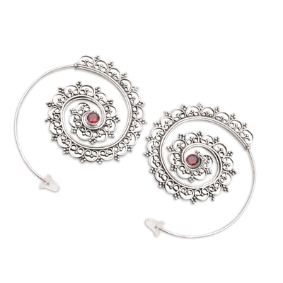 Garnet drop earrings, 'Eternal Path in Red' - Garnet and Sterling Silver Drop Earrings from Bali