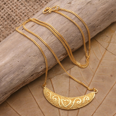 Gold-plated pendant necklace, 'Shimmering Moonlight' - Hand Crafted Gold-Plated Pendant Necklace