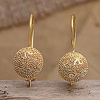 Gold-plated drop earrings, 'Golden Happiness' - Hand Made Gold-Plated Sterling Silver Drop Earrings