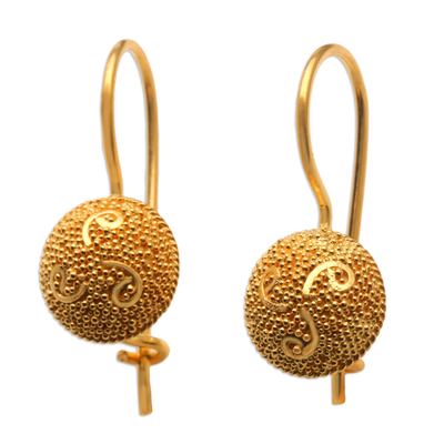 Gold-plated drop earrings, 'Golden Happiness' - Hand Made Gold-Plated Sterling Silver Drop Earrings
