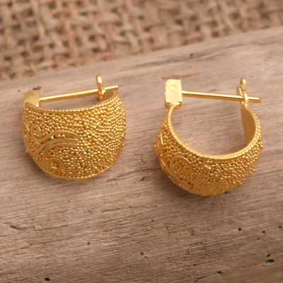 Gold-plated drop earrings, 'Youth Eternal' - Handmade Gold-Plated Sterling Silver Drop Earrings