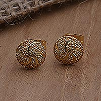 Gold-plated stud earrings, 'Ray of Hope' - Gold-Plated Sterling Silver Stud Earrings from Bali