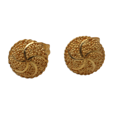 Gold-plated stud earrings, 'Ray of Hope' - Gold-Plated Sterling Silver Stud Earrings from Bali