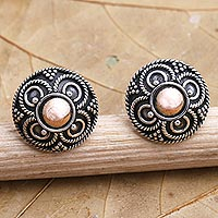 Gold-accented button earrings, 'Grand Fortune' - Gold-Accented Sterling Silver Button Earrings from Bali