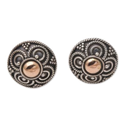 Gold-Accented Sterling Silver Button Earrings from Bali